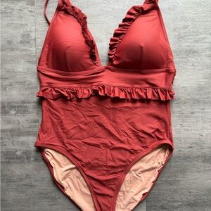CLOSET SALE!!! J. Crew Ruffled One Piece in Rust Red